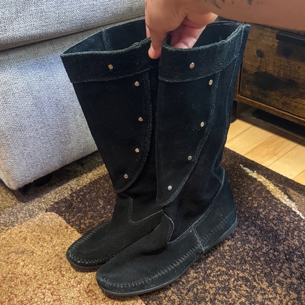 Minnetonka Black Suede Moccasin Boots